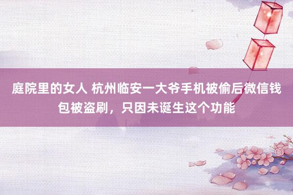 庭院里的女人 杭州临安一大爷手机被偷后微信钱包被盗刷，只因未诞生这个功能