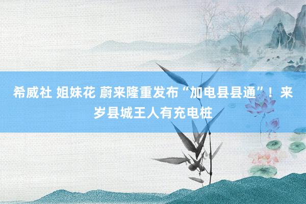 希威社 姐妹花 蔚来隆重发布“加电县县通”！来岁县城王人有充电桩