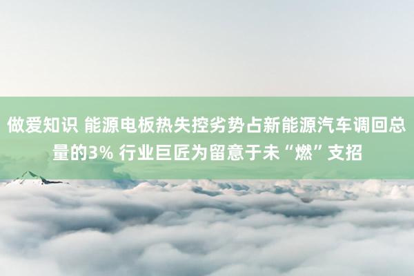 做爱知识 能源电板热失控劣势占新能源汽车调回总量的3% 行业巨匠为留意于未“燃”支招